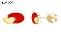 Laya – boucles d'oreilles circulaires en forme de cœur pour femmes, en argent Sterling 925, conception Simple, bijoux fins rouges, émail fait à la main, 2022 Tr39388172