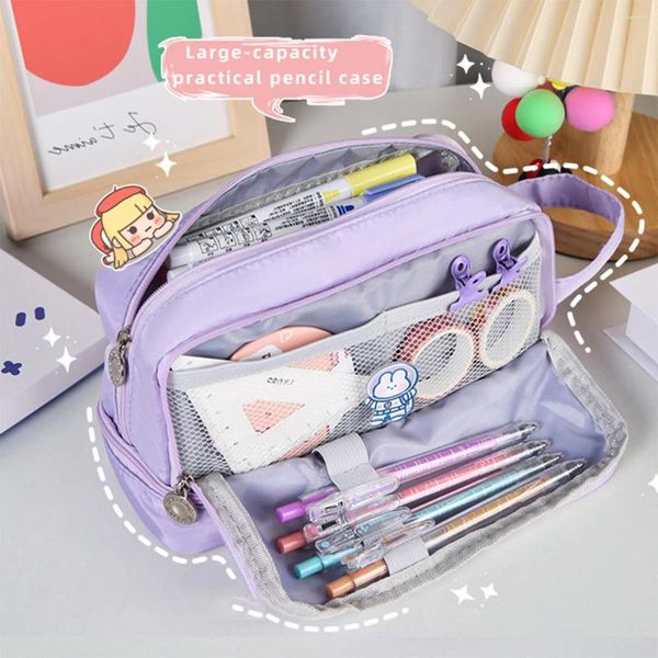 Trousse à crayons à couches, boîte à stylos à poignée Kawaii, sac de rangement de grande capacité pour étudiants, organisateur de maquillage, fournitures scolaires, papeterie de bureau