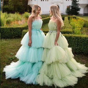 Robes de bal superposées, sans bretelles, nœud papillon, à volants, robe de soirée formelle, Tutu, en Tulle, robe d'anniversaire pour femmes, 326 326