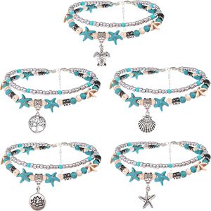 Bracelets de cheville de plage en couches pour femmes filles réglables bracelets de cheville de tortue de mer Bracelets Boho Turquoise été bijoux de pied de cheville