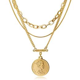 Collier couloir en couches Placed Gold Pendant Pendre multicouche Disc Chunky Paperclip Link Chaining Chains 2842