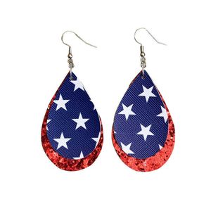 Boucles d'oreilles en cuir en forme de larme imprimées avec drapeau du 4 juillet en couches doubles Boucles d'oreilles feuille légères de la journée de l'indépendance américaine Nouveau X0709 X0710