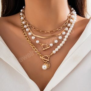 Collier ras du cou pour femmes, Imitation de perles et chaînes épaisses, chaînes de perles tendues sur le cou, accessoires, bijoux à la mode