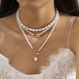 Collier de perles superposées avec pendentif pour femmes, breloques tendance, ras du cou, bijoux à la mode, accessoires de collier