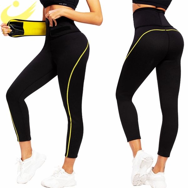 LAZAWG Femmes Néoprène Sauna Minceur Pantalon Gym Workout Chaud Thermo Sueur Sauna Capris Leggings Shapers Taille Formateur Pantalon 201222