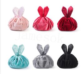 Lazy DrawString Cosmetic Bag Rabbit Ears Velvet opbergtas draagbare reis make -up opbergzak De980