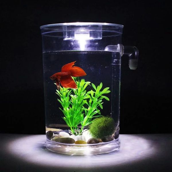 Changement d'eau libre paresseux Bureau de bureau Mini Creative Gold Fish Tank Small Plastic Betta Fish Box Aquarium Accessoires
