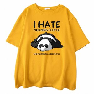Luie Panda Ik Haat Ochtend Mensen Cartos Mannen Kleding Casual All-Wiskunde Cott T-shirts Oversize Ademende Mans Korte mouw 66kw #
