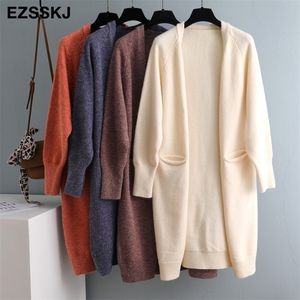 Paresseux v-cou surdimensionné long pull cardigans veste manteau nouvelles femmes pull épais Corée cardigan veste manteau outwear TOP 201128