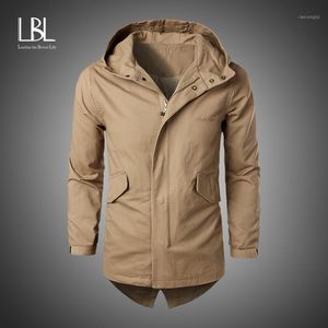 Lbl nouveaux hommes trench-coat automne coton de haute qualité hommes décontracté solide long revers coupe-vent vestes hommes marque vêtements1