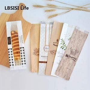 Lbsisi Life 50pcs Kraft Paper Long Bread Bags Handgemaakte bruiloft Verjaardagsevenement Gunst met transparant raam voor Bakery Home 201225