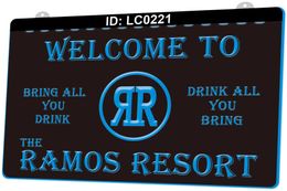 LC0221 Welcome to Ramos Resort Drink Bar Light Sign Gravure 3D