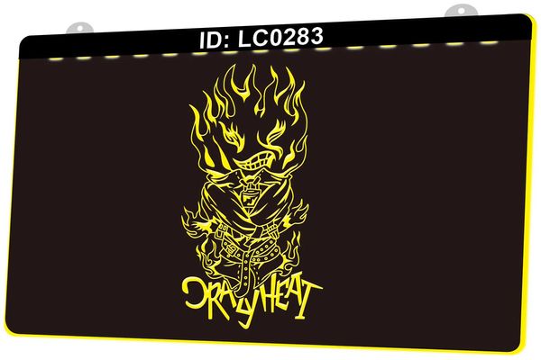 LC0283 Flaming Skull Tatouage temporaire Orayheat Light Sign Gravure 3D