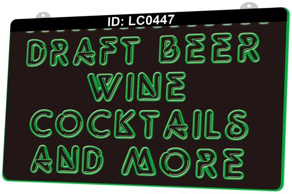 LC0447 Draft Beer Wine Cocktails Bar Light Sign Gravure 3D