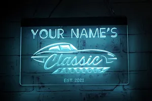 Luces de tiras LED LC0500 Firma sus nombres Classic Car Garage EST 3D Grabado Diseño gratuito Mayorista Mena