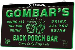 LC0526 Uw namen Back Porch Bar Kom Vroeg verblijf Late Bier Lichtbord 3D Gravure