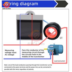 LCD AC Monitor 110V 220V 100A Spanningsstroom Stroomfactor Actief KWH Elektrische energiefrequentiemeter Volt AMP