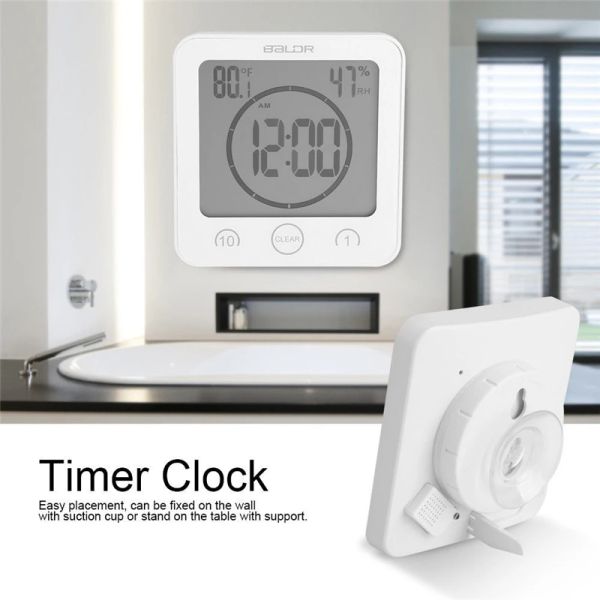 LCD Salle de bain Regarder Digital étanche horloge de douche de douche Température et d'humidité Horloge de douche murale Timer de cuisine