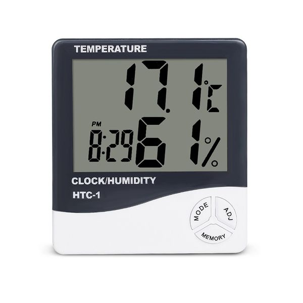 Reloj despertador Digital LCD, medidor de humedad y temperatura del hogar, HTC-1 higrómetro para interiores y exteriores, termómetro con memoria, estación meteorológica
