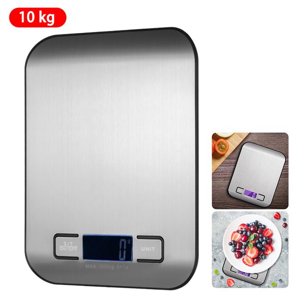 LCD DISPLAY 10KG / 1G Multi-Fonctionnement Digital Digital Cuisine Échelle en acier inoxydable Pesée des aliments Tools de cuisson Balance Chaud Sale 210312