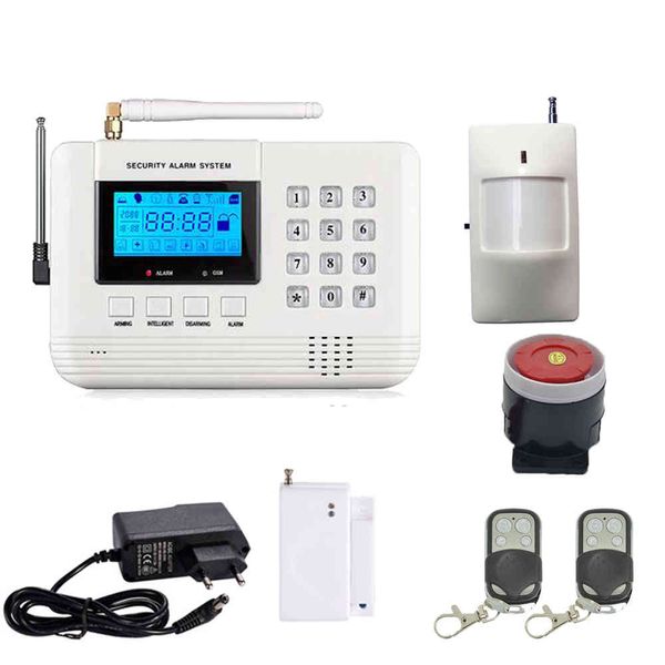 Pantalla LCD de 433MHz sistema de alarma inalámbrico SMS GSM PSTN red Dual seguridad del hogar PIR Sensor de movimiento puerta abierta Detector de humo