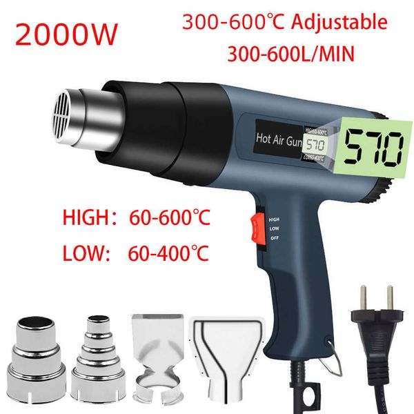 Pistolet thermique à écran LCD avec outil à Air chaud, Machine électrique portative avec buses de réglage de température