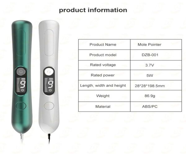 LCD Láser Plasma Pen Mole Retrocación Frekle Frakle Home Beauty Instrument Machine Blemish Wart Dark Spot Skin Tag Tool 9 Nivel con 7062007