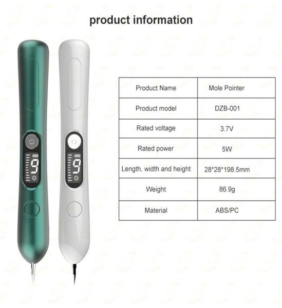 LCD Laser Plasma stylo taupe Freckle Retross Home Beauty Instrument Machine Blemish Verrue Dark Spot Skin Tag Remover Tool 9 Niveau avec 4012008