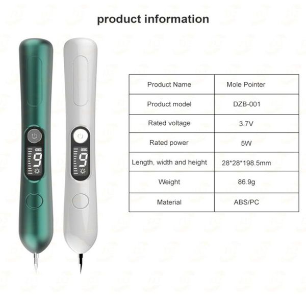 LCD Láser Plasma Pen Mole Retrocación Frekle Frakle Home Beauty Instrument Machine Blema Wart Dark Spot Skin Tag Tool 9 Nivel con 3001854