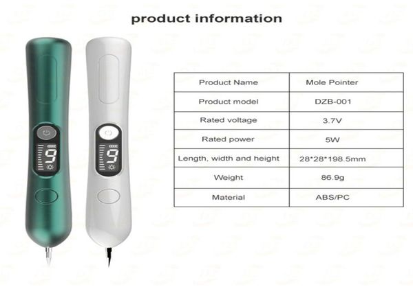 LCD Láser Plasma Pen Mole Retrocación Frekle Frakle Home Beauty Instrumument Machine Blemish Wart Dark Spot Skin Tag Tool 9 Nivel con 5164896
