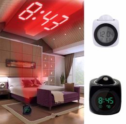 LCD Projection LED Display Time Digitale wekker praten spraakprompt thermometer voorkomen snooze functionele bureau wekker Dh8328277