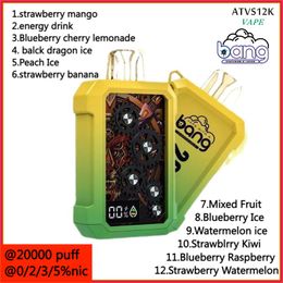 LCD -scherm BANG DOOS Wegwerp Deuice 20000 Puff Disposable VAPE Authentieke Vapers Dual Mesh Oplaadbare elektronische sigaretten12 Colors Pen System 15K 18K Puffs