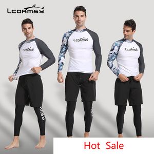 LCDRMSY FASHION RASHGUARD UV Bescherming Badmode Voor Mannen Surfen Rash Guard Shorts + Zipper Shirt 3 Set Compressie