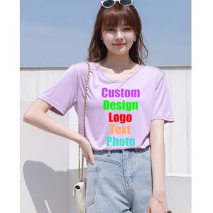 Lce Soie T-shirt D'été Blanc À Manches Courtes Petit Col En V Lâche Femmes Top Cool Bottoming Shirt Sustom 220621