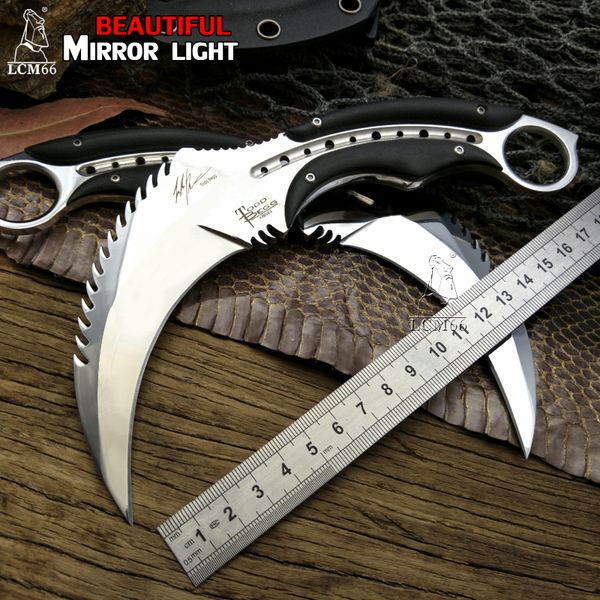LCM66 miroir lumière scorpion griffe couteau Todd Begg camping en plein air jungle survie bataille karambit couteaux de chasse à lame fixe auto-défense