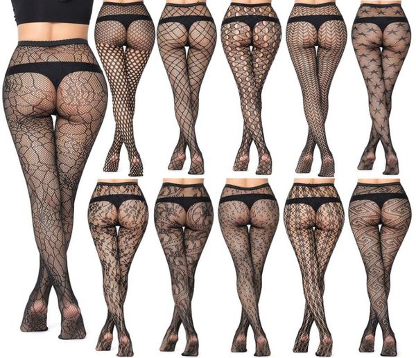 LCW Femmes Lingerie Sexy Stripe Bastocks élastiques Transparent Black Fishnet Stocking Coll Collons transparents Broderie Pantyhose DropSh6064361