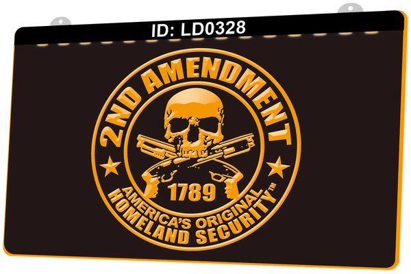 LD0328 2nd Amendement 1789 Americas Original Homeland Security Light Sign Gravure 3D LED Vente en gros au détail