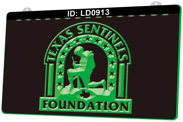 LD0913 Texas Sentinels Foundation Gravure 3D Signe lumineux LED Vente en gros au détail