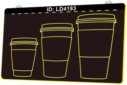 LD4193 Tasses à café en papier Gravure 3D Signe lumineux LED Vente en gros au détail