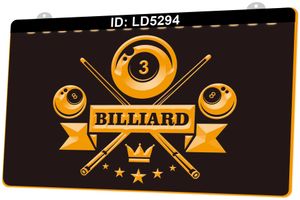 LD5294 Billard Pool Room Bar Gravure 3D Signe lumineux LED Vente en gros au détail