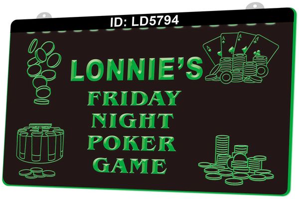 LD5794 Vendredi soir Game de poker Casino 3D Gravure LED Signe de vente en gros