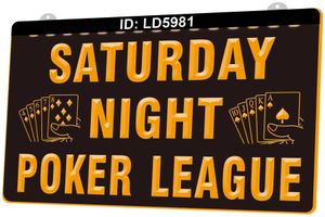 LD5981 Vrijdag Zaterdagnacht Poker League Game Casino 3D Light Sign Graveren LED Groothandel Retail