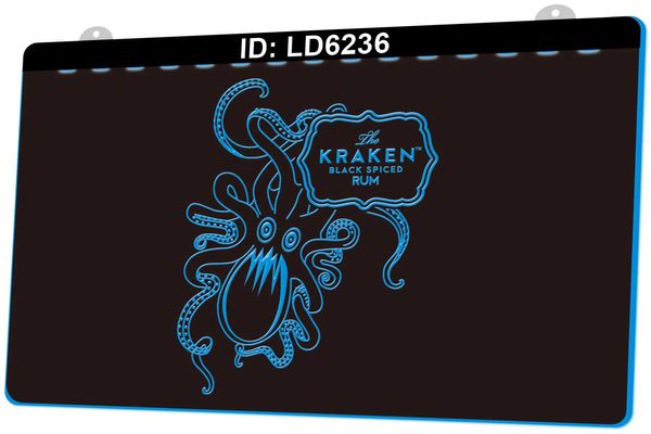 Panneau lumineux LED Kraken noir épicé Rrm, gravure 3D, vente en gros et au détail, LD6236