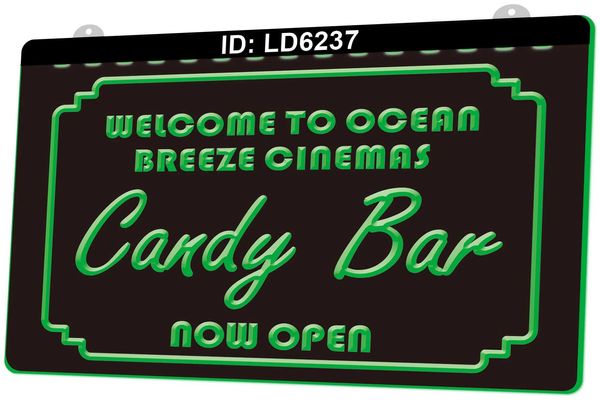 LD6237 Ocean Breeze Cinemas Candy Bar Open 3D Gravure LED Light Sign Vente en gros au détail