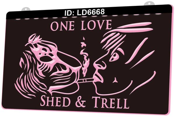 LD6668 One Love Shed Trell Smoke Lion Grabado 3D Señal de luz LED Venta al por mayor Venta al por menor