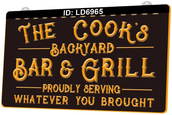 LD6965 The Cook's Backyard Bar Grill Gravure 3D Signe lumineux LED Vente en gros au détail