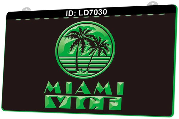 Panneau lumineux LED avec gravure 3D, palmier Miami Vice, vente en gros et au détail, LD7030