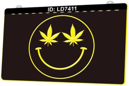 LD7411 Smoke Leaf Smiley Gravure 3D Signe lumineux LED Vente en gros au détail