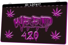 LD7417 Feuille de fumée Weed 420 Gravure 3D LED Signe de lumière En gros au détail