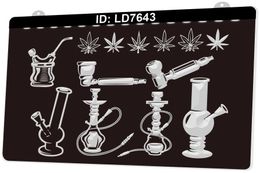 LD7643 Hookah Smoke Glass Bong 3D Gravure LED Light Sign Vente en gros au détail